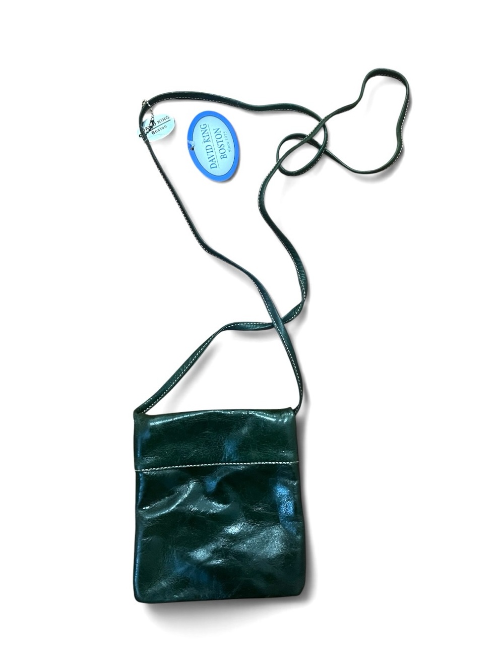 NWT David King Boston Forest Green Leather Crossbody Bag